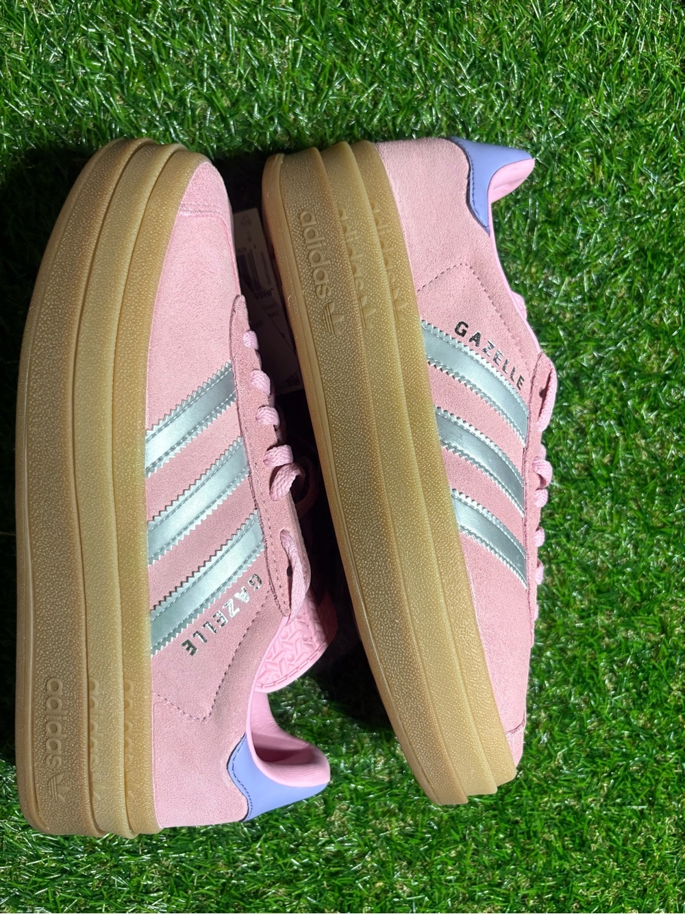 adidas Gazelle Platform Sneakers - Pink with Silver Stripes youth5.5 Women’s 6.5